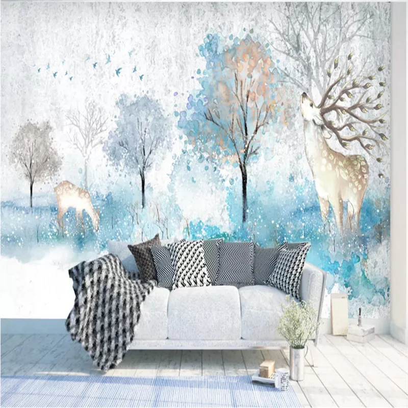 

Modern Minimalist Watercolor Elks Trees Landscape 3D Photo Wallpapers for Living Room Bedroom Abstract Wall Papers Home Decor