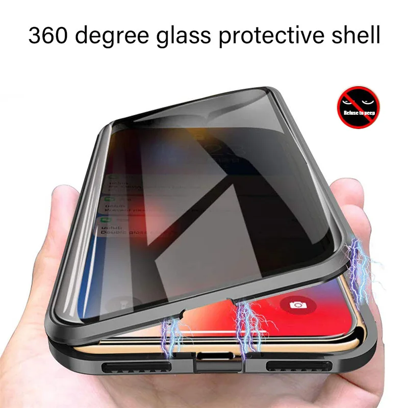 

360 Magnetic Tempered Glass Privacy Metal Case For Samsung Galaxy S10 S21 S22 S23 Note 10 Plus Ultra Coque For A52 A53 A54 Cover