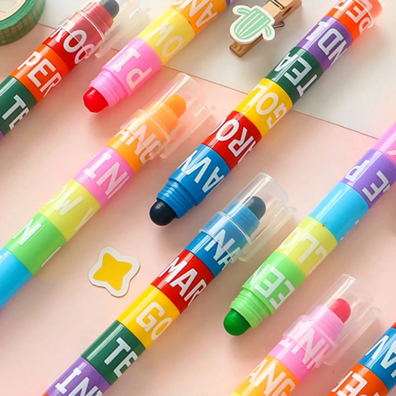 

6 Colors Creative Stitching Solid Highlighter Marker Fluorescent Retro Color Graffiti Pen Stationery