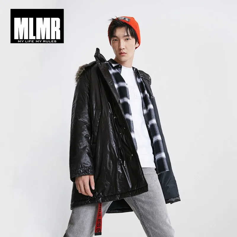 JackJones зимняя мужская куртка с капюшоном и меховым воротником длинное стильное