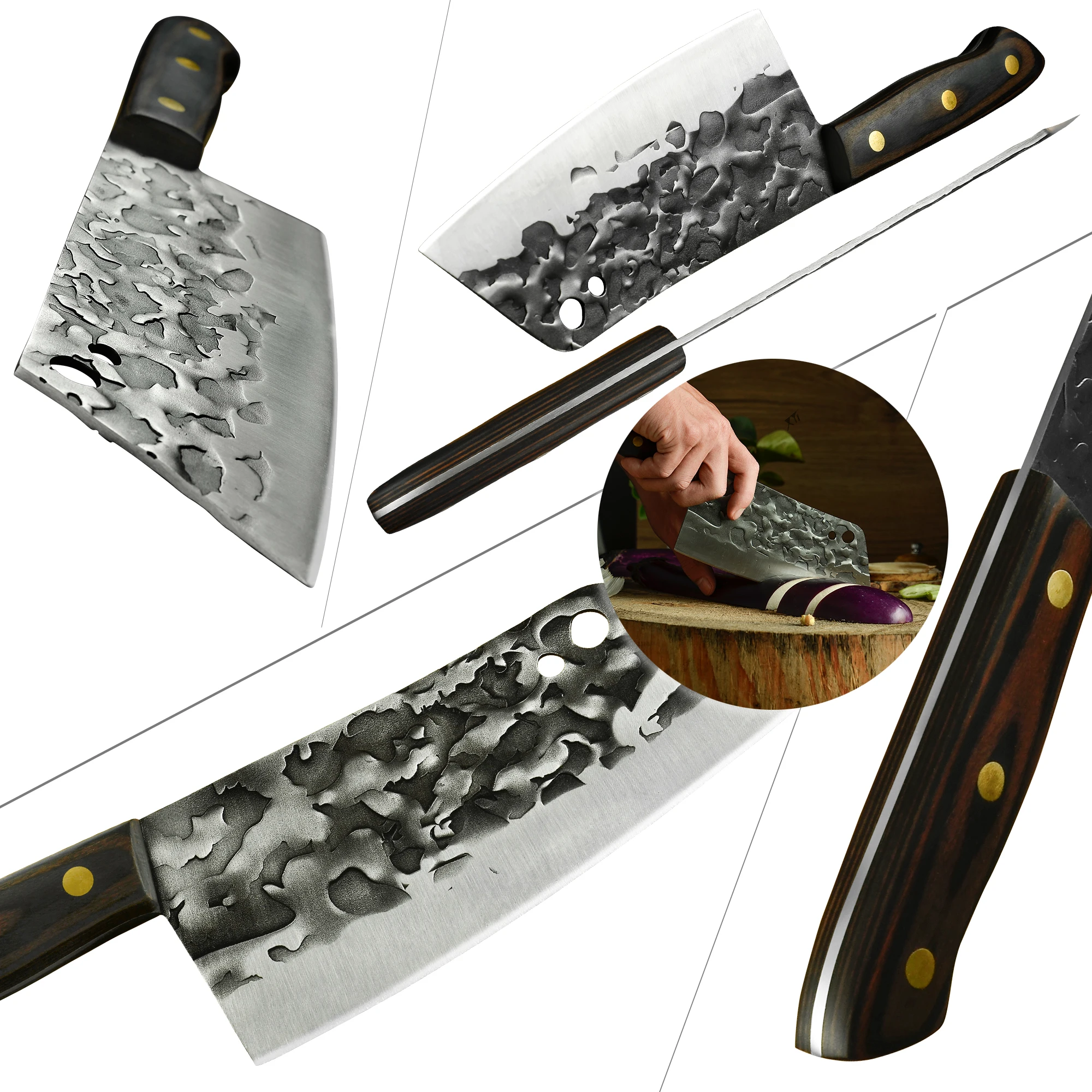 Full Tang Cleaver Kitchen Knife 7 Inch Stainless Steel Forged Chinese Chef Cooking Tool Gift Mini Sharpening Stone | Дом и сад