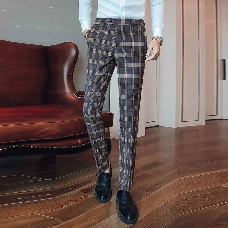

Autumn and Winter New Men Suit Pants Multi-color Choice Business Banquet Men Dress Pant Size 29 30 36 38 40 Men Plaid Trousers