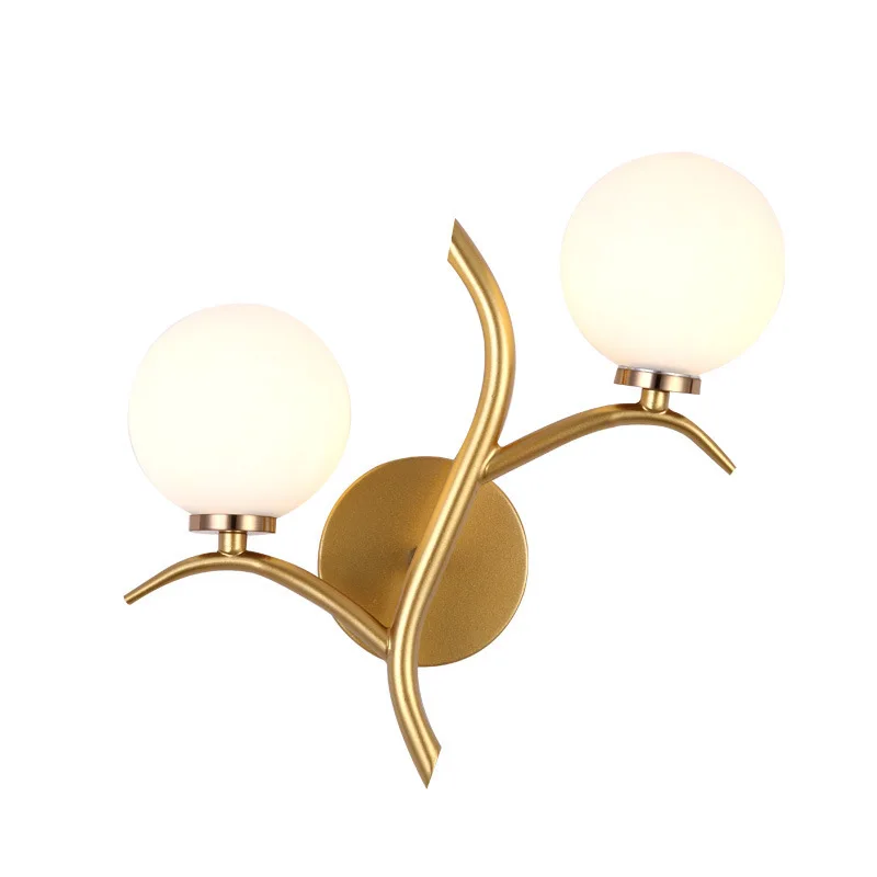 

Nordic double-headed wall lamp golden interior decoration bedroom bedside wall lamp post-modern recreational wall lamp