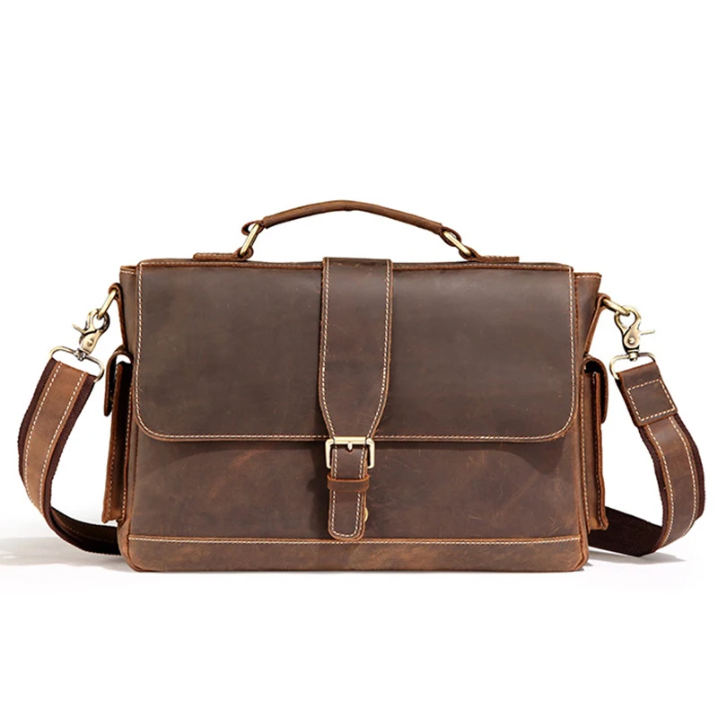 newsbirds new design leather laptop briefcase14 inch top layer genuine leather business bag shoulder messenger briefcase bag free global shipping