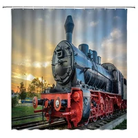 science shower curtain train on rails at dusk modern transportation theme polyester fabric bathroom accessories 70%c3%9770 inch with