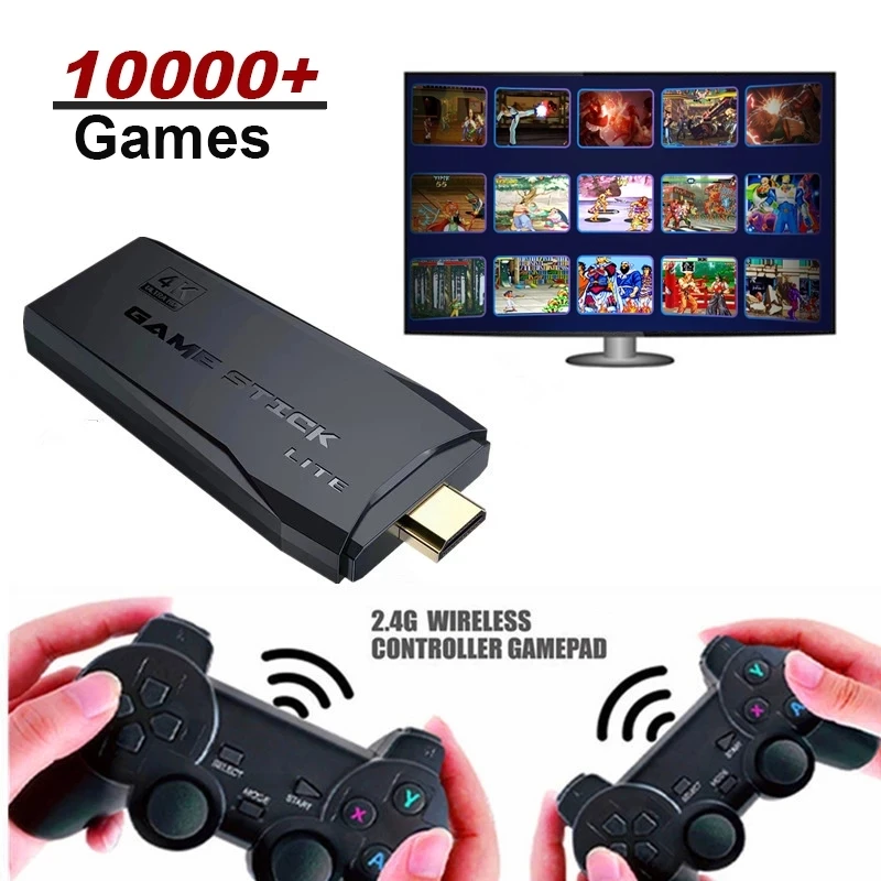 

Игровая консоль 64 Гб со встроенными 10000 ретро-играми, портативная игровая консоль с беспроводным контроллером, видеоигры, палочка для PS1/GBA