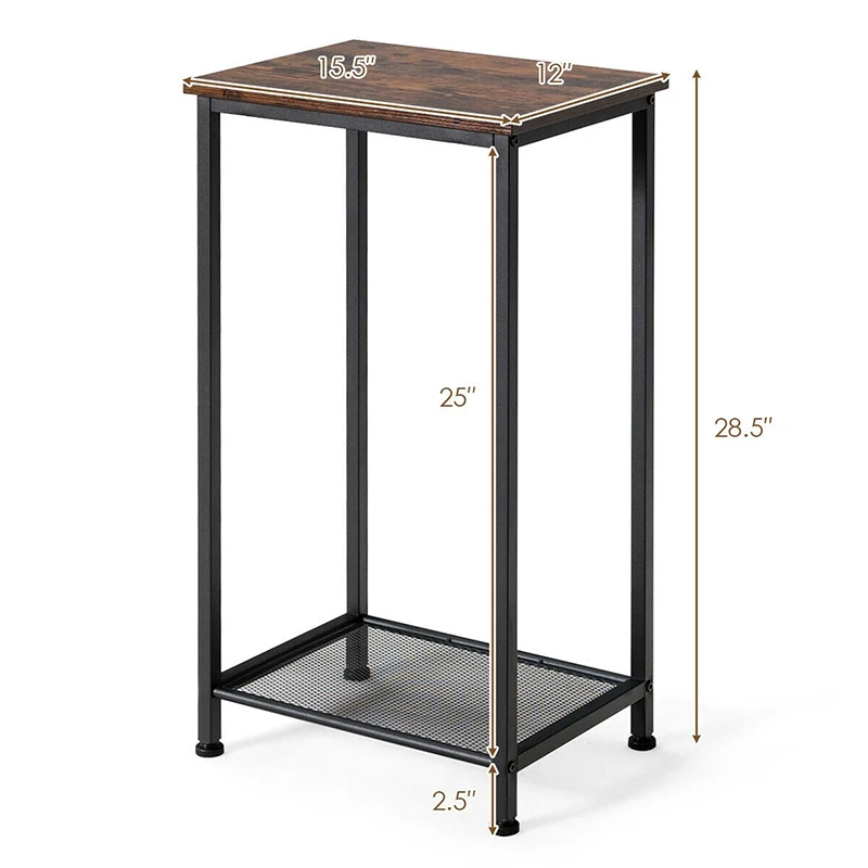 

2-Tier Industrial End Table Accent Telephone Particle Board Heavy Sturdy Steel Frame 4 Adjustable Feet Simple Compact Side Table