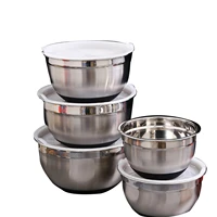 5pcs stainless steel mixing bowl with lid home kitchen egg mixer salad bowls non slip easy cleaning food storage bowl set