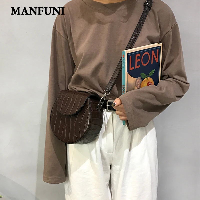 Женские винтажные сумки седло с крокодиловым узором качественные кожаные через