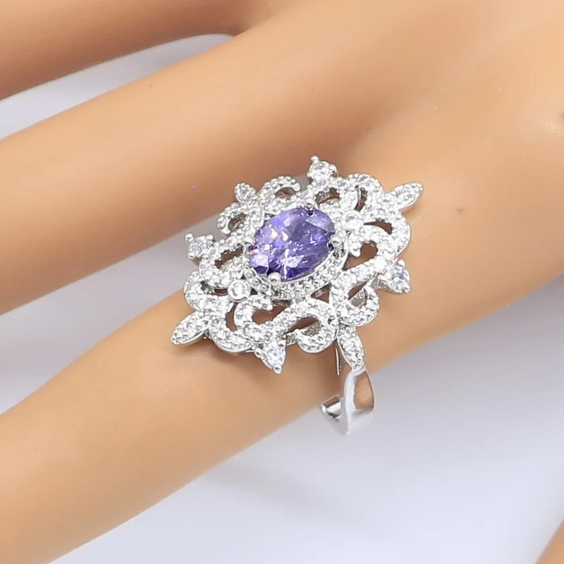 Серебряный цвет Искусственный Свадебный браслет с фиолетовыми камнями серьги