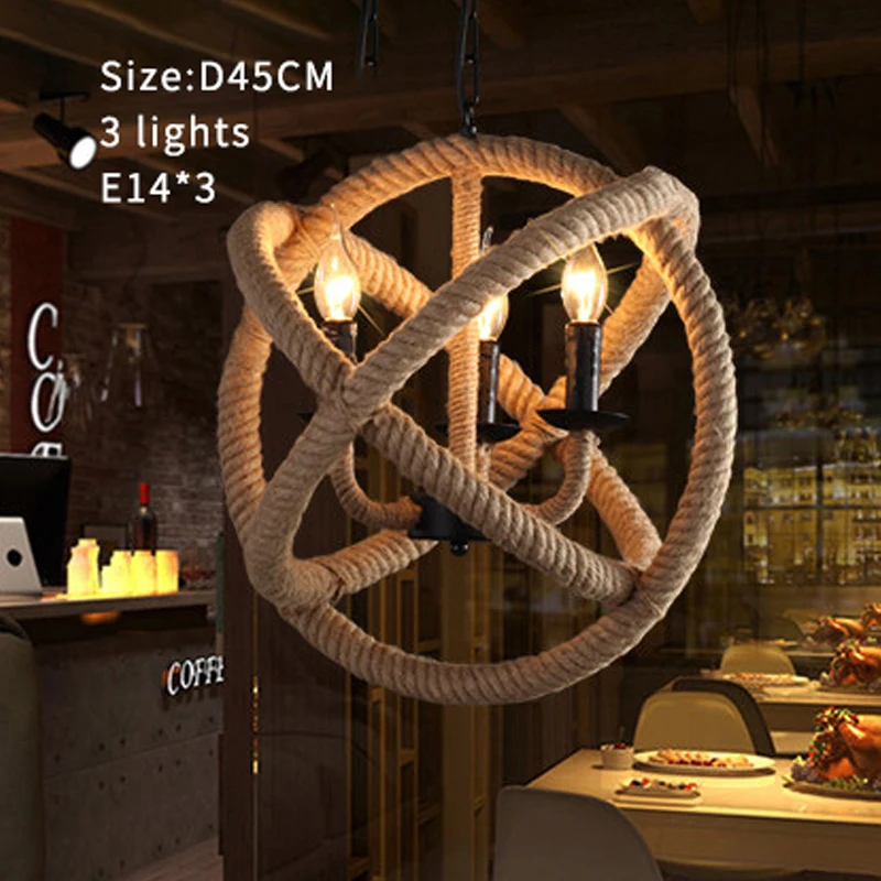 Лофт веревка подвесной светильник Глобус 4 s промышленного ретро Подвеска nordic