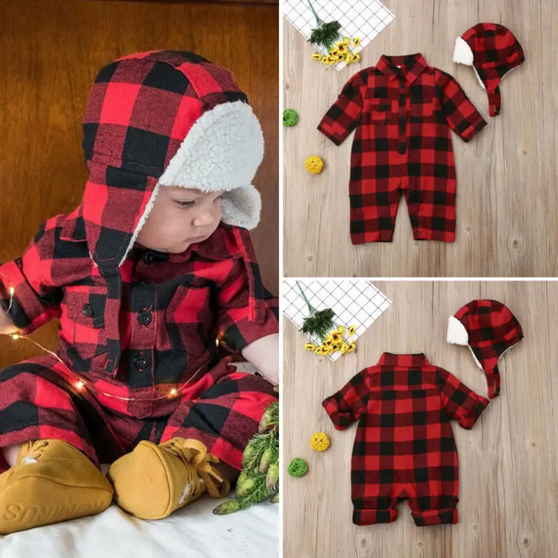 0-3Y Новый осенний комбинезон для маленьких мальчиков и девочек в клетку с
