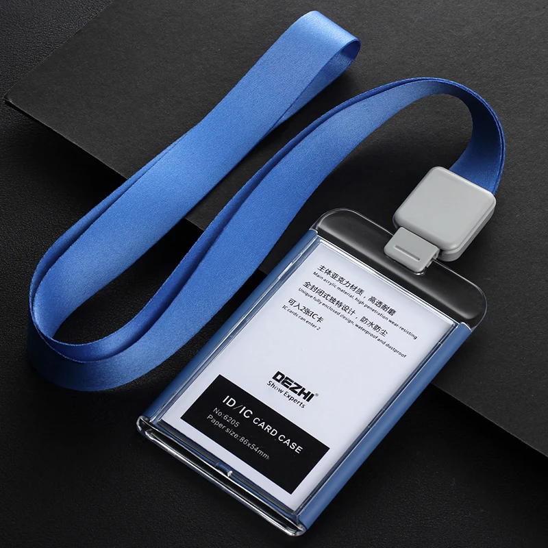 DEZHI-Fashion style Acrylic clear ID IC Card Case lowest price of work card with lanyard,can custom the LOGO,OEM!