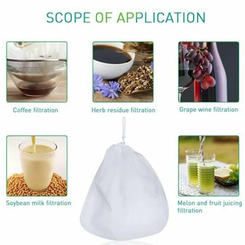 

Nut Milk Bag Reusable Mesh Filter Net Coffee Milk Tea Fruit Juice Wine Mesh Strain Herb Liquid Filter Kitchen Accessories