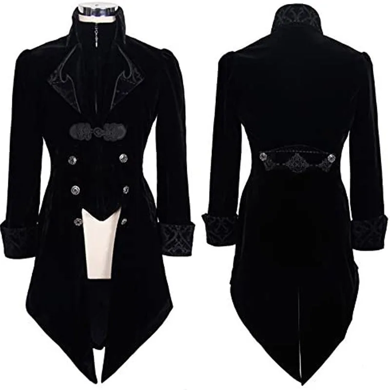 

2022 Men Women Halloween Medieval Costume Court Lapel Buckled Tuxedo Dinner Jacket Steampunk Slim Coat Magician Cosplay Carnival