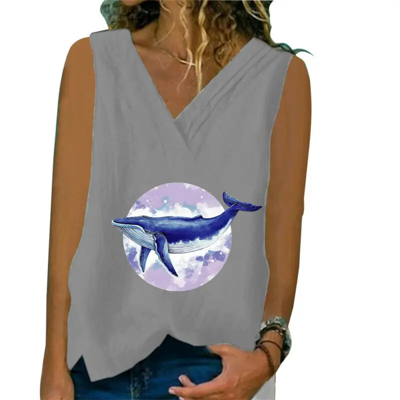 

Summer Women's t Shirt 2021 Vest Ladies Fashion Sleeveless Vest V-Neck Print T-Shirt Casual Tops Women Clothing