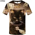 Мужская футболка с короткими рукавами KYKU, Повседневная футболка с изображением денег и животных, с принтом в виде кота, лето 2019