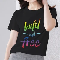 summer women short sleeve print tshirt black o neck wild letter pattern series fashion womens clothes high quality tee clothes