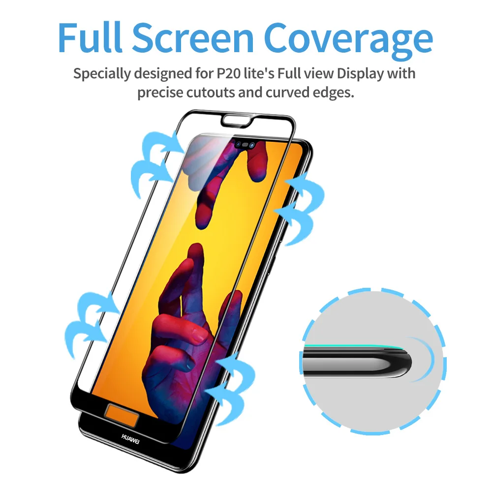ESR 2 Pack для Huawei P20 Lite защита экрана 3D 9H изогнутое стекло P20Lite защитный полный