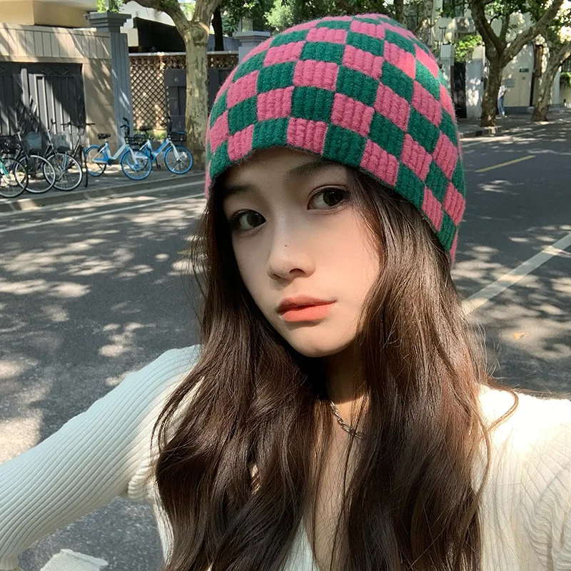 

Winter Warm Hats For Women Men New Fashion Hip Hop Black White Plaid Check Beanie Hat Casual Stacking Knitted Bonnet Caps