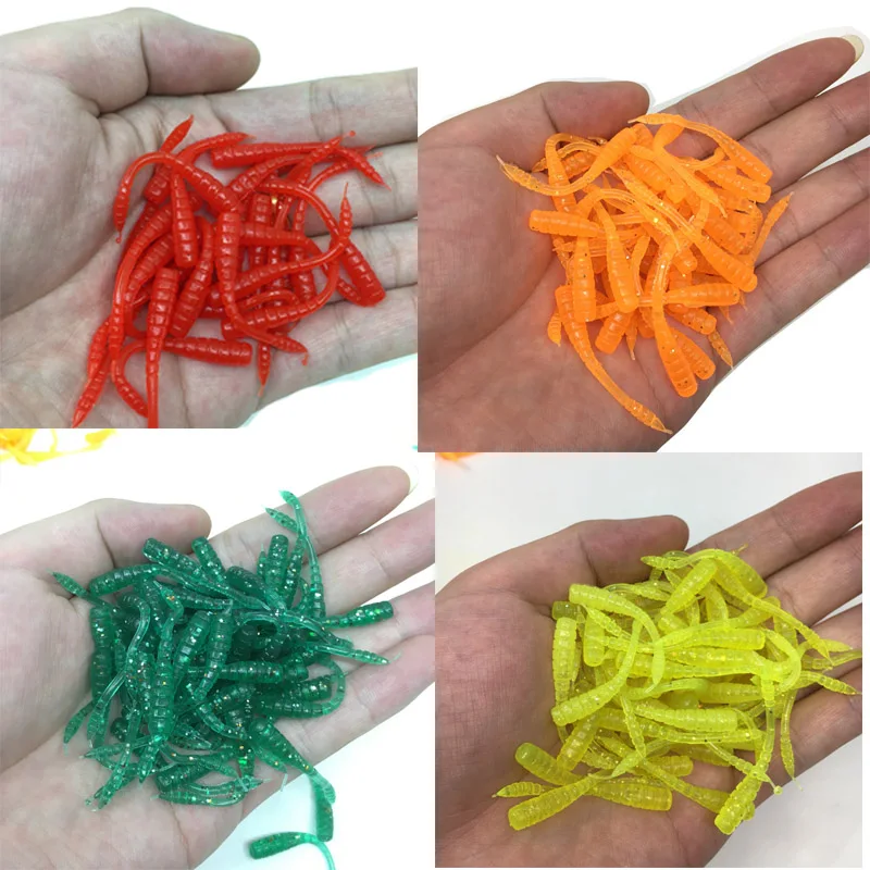 

50pcs / lot Soft Worm Maggots Bait 45mm 0.4g Artificial Silicon Jig Shad Swimming Fishing Lure bass soft fish smell soft baits