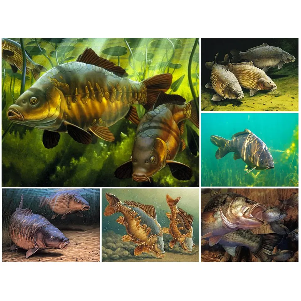 

5D DIY Diamond Painting Carp Fishing Set Cross stitch Kit Full Diamond Embroidered Crystal Art Home Decor Gift Hanging Picture
