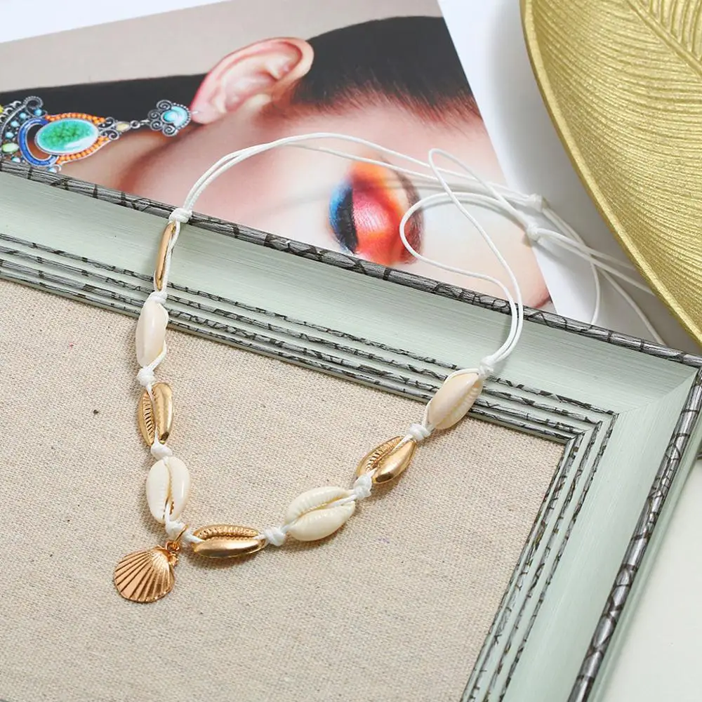 Женское многослойное ожерелье из ракушек длинная цепочка золотого цвета морских
