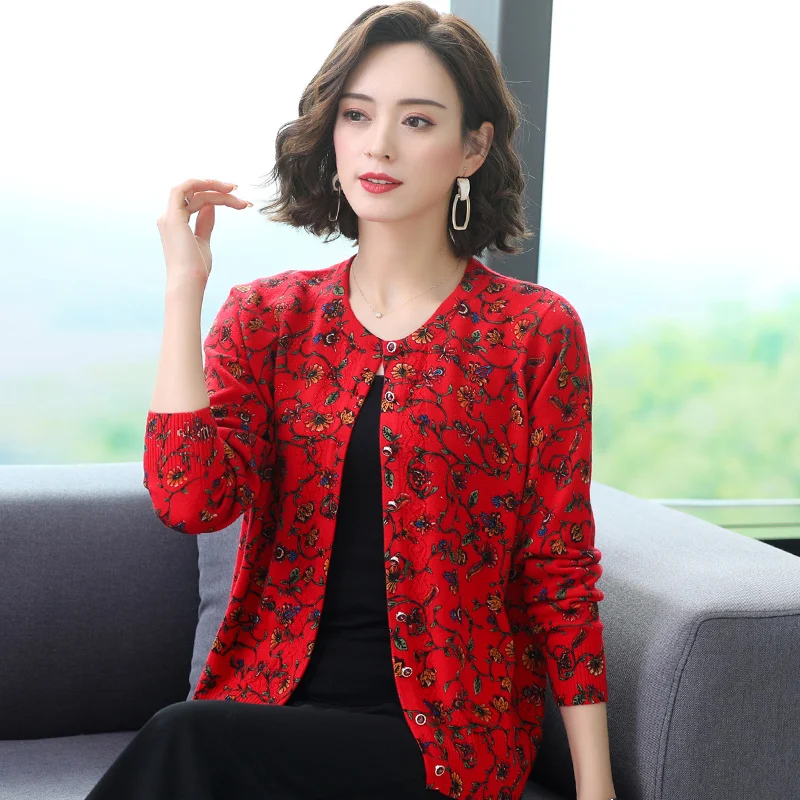 Женский вязаный кардиган YISU Свободный с цветочным принтом модным женский свитер