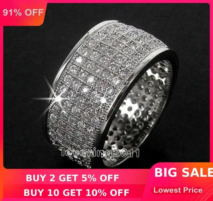 

choucong Full Pave set 250pcs Stone 5A Zircon stone 10KT White Gold Filled Wedding Band Ring Set Sz 5-11 Free shipping