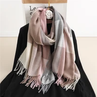 luxury plaid scarf winter warm cashmere women long pashmina foulard female scarves lady tassel shawl wraps 2021 design new