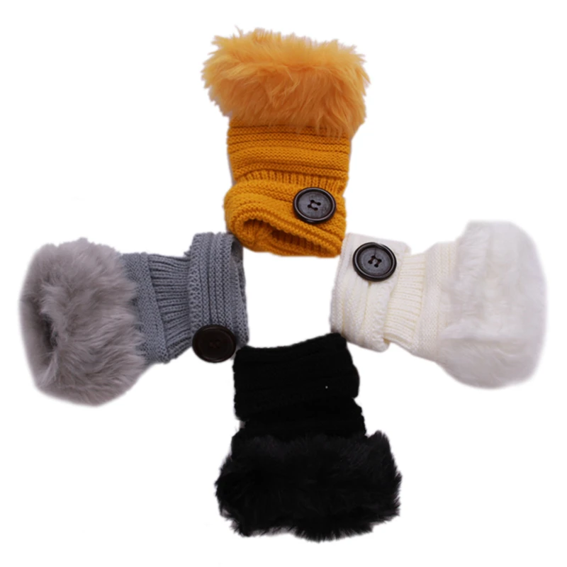 

Women Girl Gloves Warm Winter Faux Rabbit Fur Wrist Fingerless Gloves Mittens Female Wool Blend Knitted Crochet Gloves