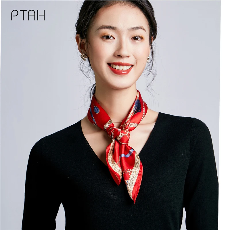 

[PTAH] 100% шелковый шарф тутового шелкопряда Женский легкий маленький квадратный шейный платок дышащая ткань высокого качества 53*53 см