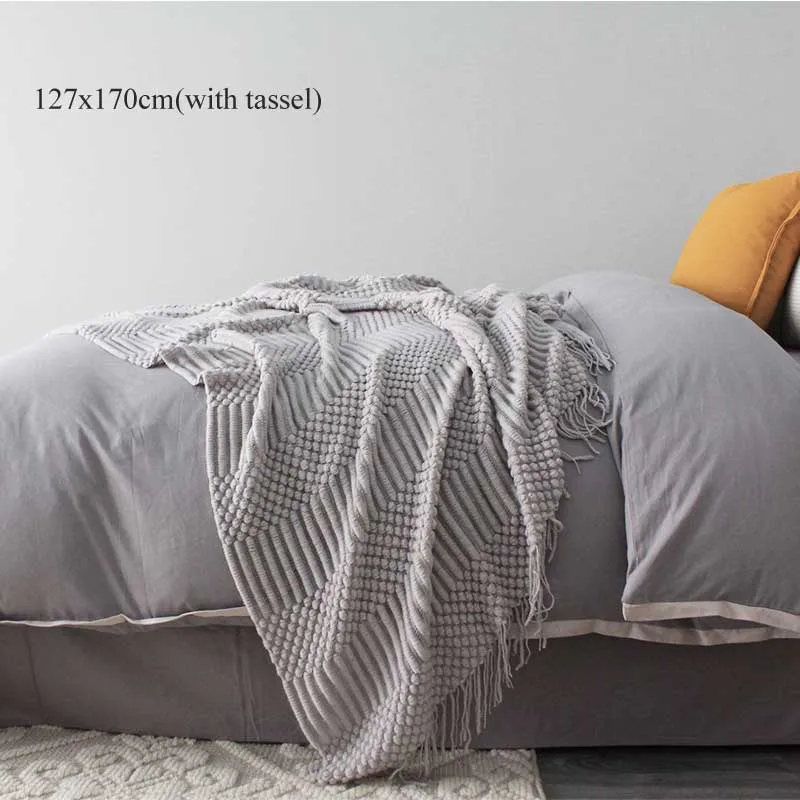 light grey Вязаное декоративное одеяло с кисточкой для кровати/дивана/офиса/кемпинга/Путешествия/сна - Цвет: light grey