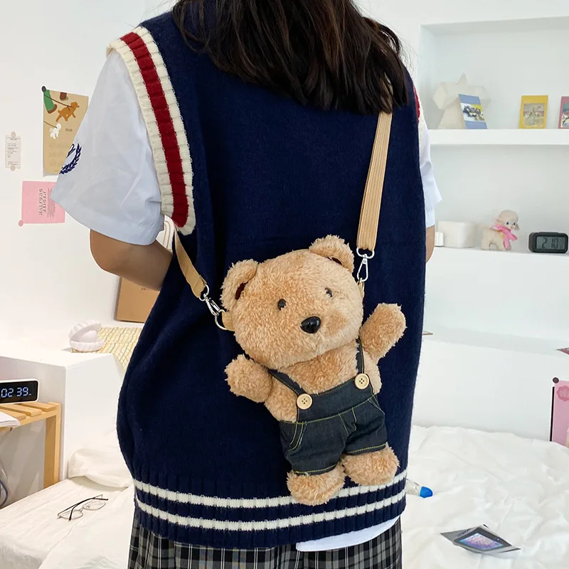 

Fashion Cute Plush 3d Doll Messenger Bag Cartoon Bear Shoulder Bag Bags for Women Mahjong Bag