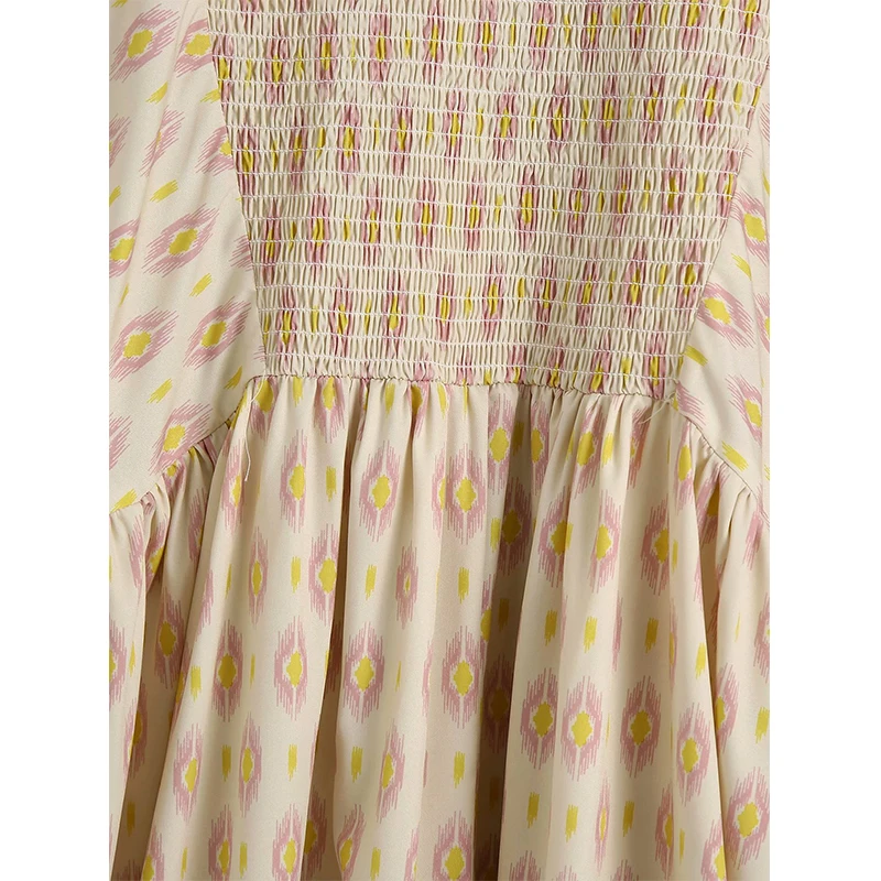 

2021 Women Fashion Geometric Printed Midi Dress Short Sleeve V-Neck Vintage Female Dresses Vestidos Mujer