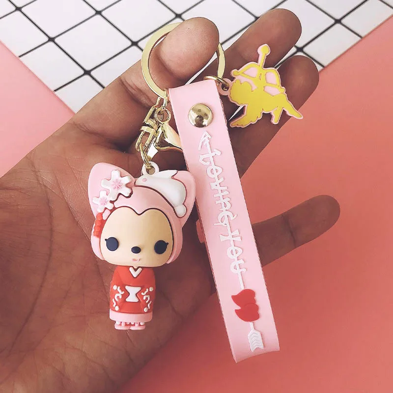 

Cute cartoon Keychain girl Car key chain ring Pendant lovers Fox Pendant birthday present Holiday gift Fashion Jewelry Keychains