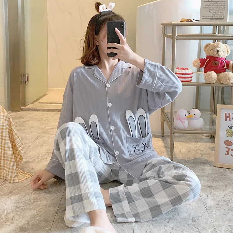 

Pajamas For Women 2 Pieces Sets 2021 New Pajamas Women's Spring and Autumn Princess Style Cute Rabbit Ear Pure Cotton 2021 New