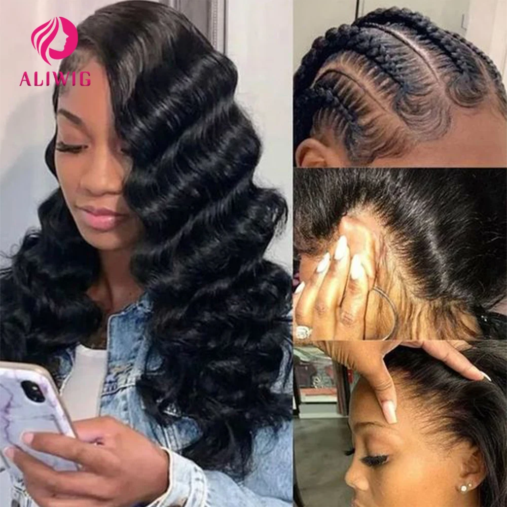 

Aliwig Deep Wave Remy Human Hair Transparent Lace Front Wig For Women HD Lace Front Human Hair Wig PrePlucked BabyHair 32Inch