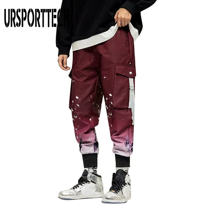 

Брюки-карго мужские градиентные с лентами и карманами, в стиле хип-хоп