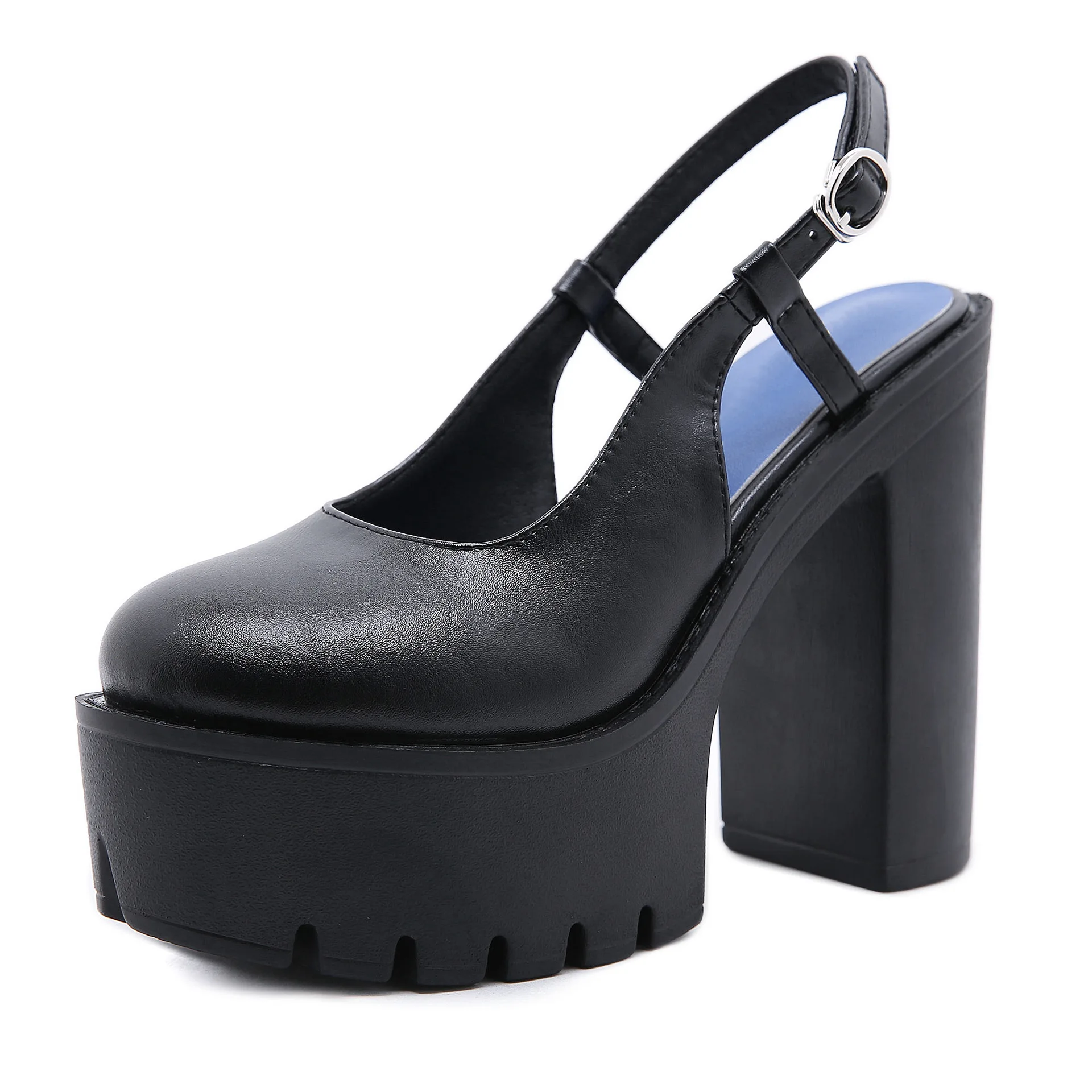 

Pumps Women Slingbacks Square Heel Pu Round Toe Party Black Heels With Platform Womens Shoes Heels