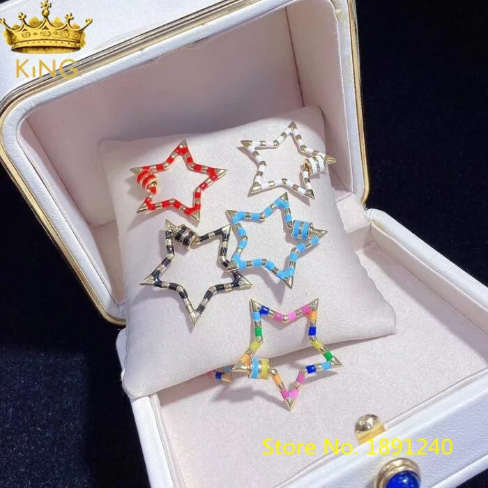 

10Pcs 31mm Rainbow Enamel Paved Stars- Shape Spiral Screw Clasps Lock Clasps Charms For Necklace Jewelry Accessories K022KBH
