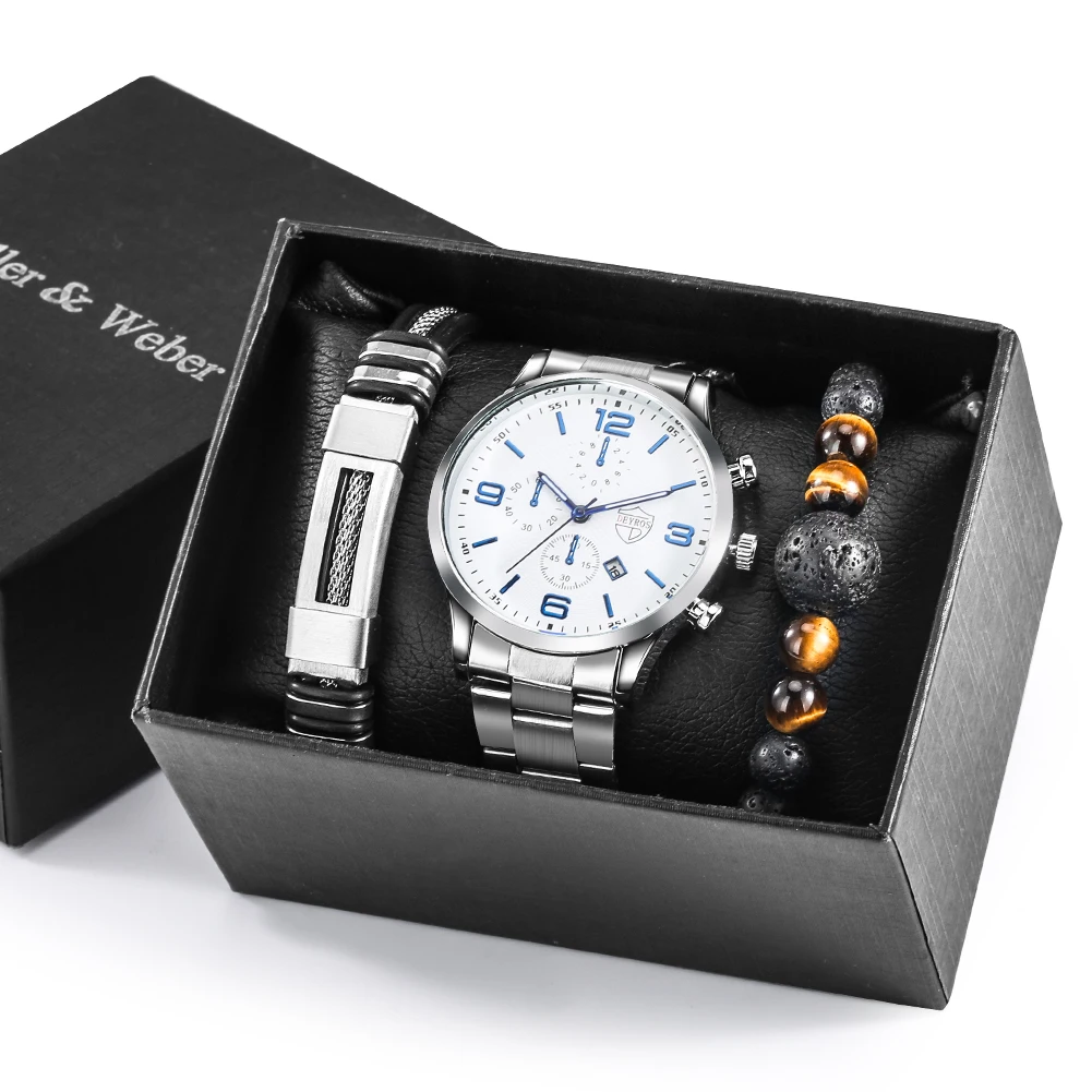 

Часы наручные мужские кварцевые с белым циферблатом, повседневные деловые спортивные, с календарем, в подарочной коробке