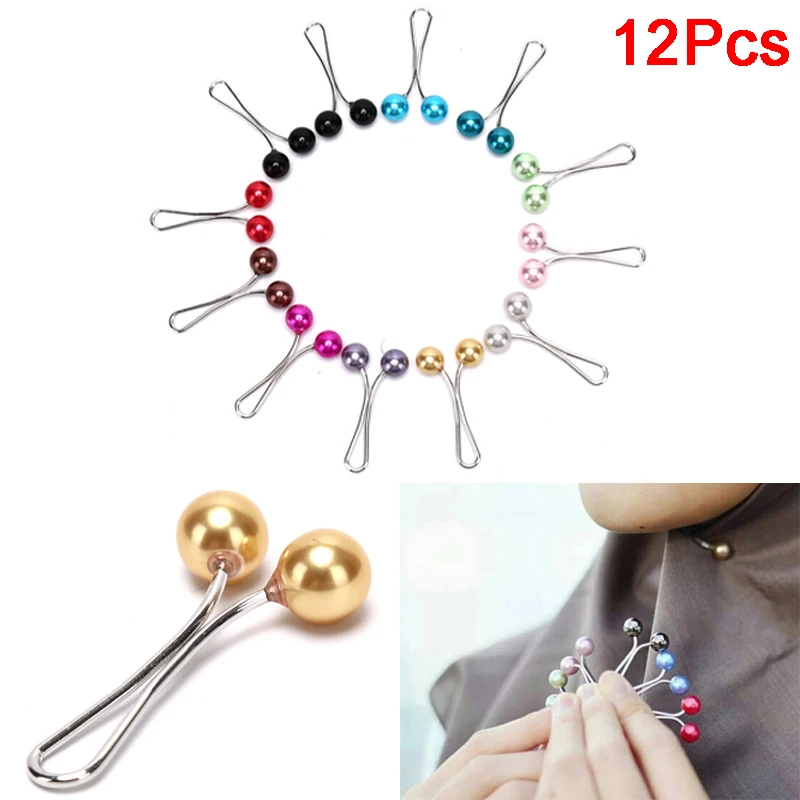 

12pcs Headscarf Shawl Scarf Lady Muslim Scarf Hijab Clips Pearl Brooch Pin Fixed Straps Anti Slip Brooch Multicolor Accessories