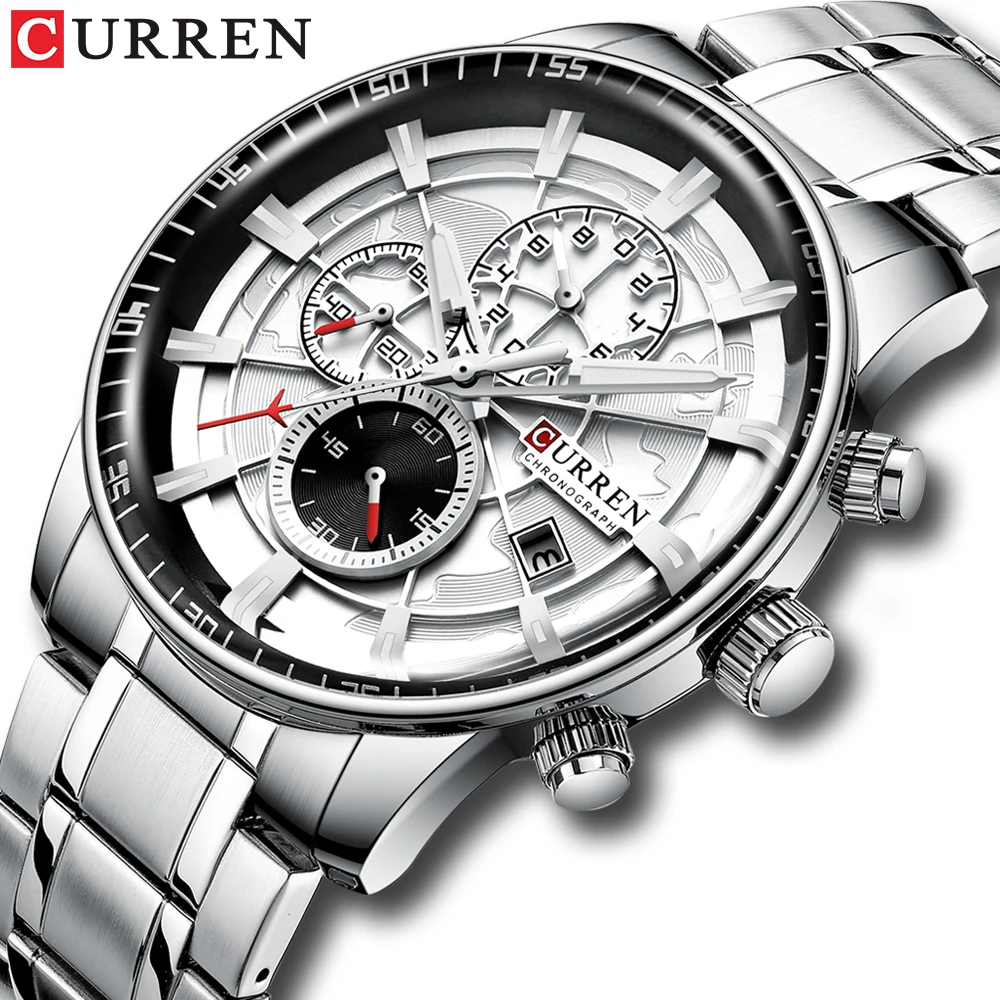 

CURREN Brand Men Sport Watches Causal Stainless Steel Band Wristwatch Chronograph Auto Date Clock Male Relogio Masculino 2021