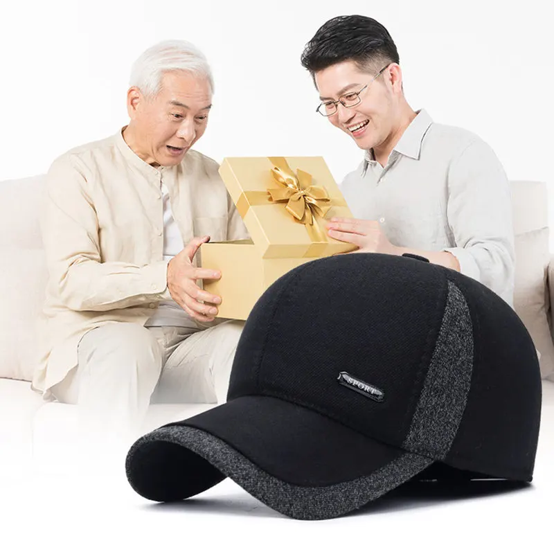 

Winter Men's Warm Hat Thick Baseball Cap Adjustable Sun Visor Fishing Hat Men's Earmuff Cap Senior Dad Hat New Casual Hat