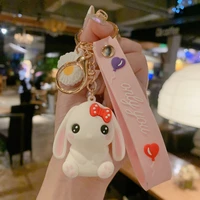 cartoon long eared rabbit keychain student bag pendant girl cute decoration accessories car key chain gift