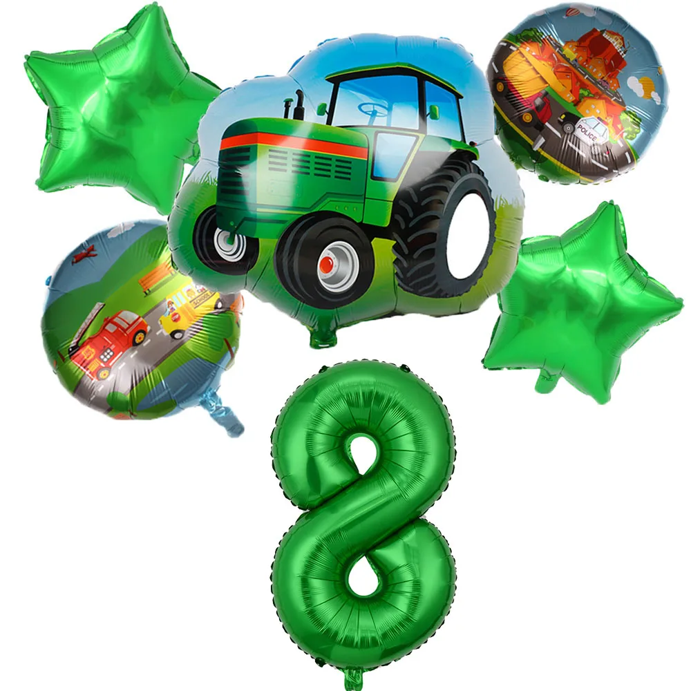 6pcs Tractor Foil balloons 32 inch Number Balloon Farm Bulldozer Ice Cream Car Birthday Party Decorations Kids Toys Baby Shower | Дом и сад