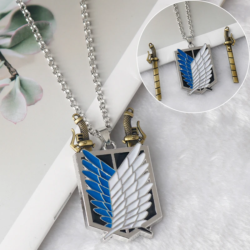 

Anime Attack on Titan Necklace Shingeki No Kyojin Wings of Freedom Survey Sword Punk Pendant Necklace For Women Men Jewelry Gift