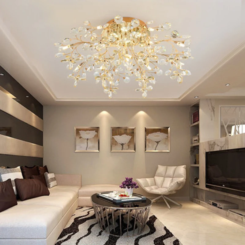 Современная светодиодная потолочная люстра из хрустального стекла с цветами