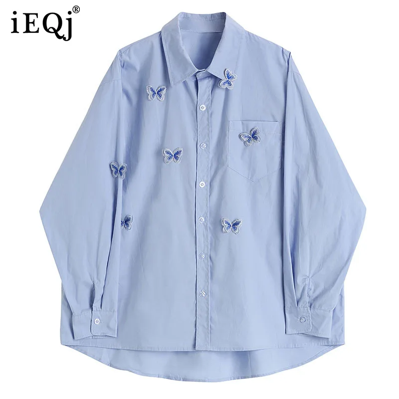 

Новинка Осень-зима 2021, трехмерная голубая рубашка IEQJ с бабочками, женский свободный Универсальный Топ с длинным рукавом, Женская мода 3W252
